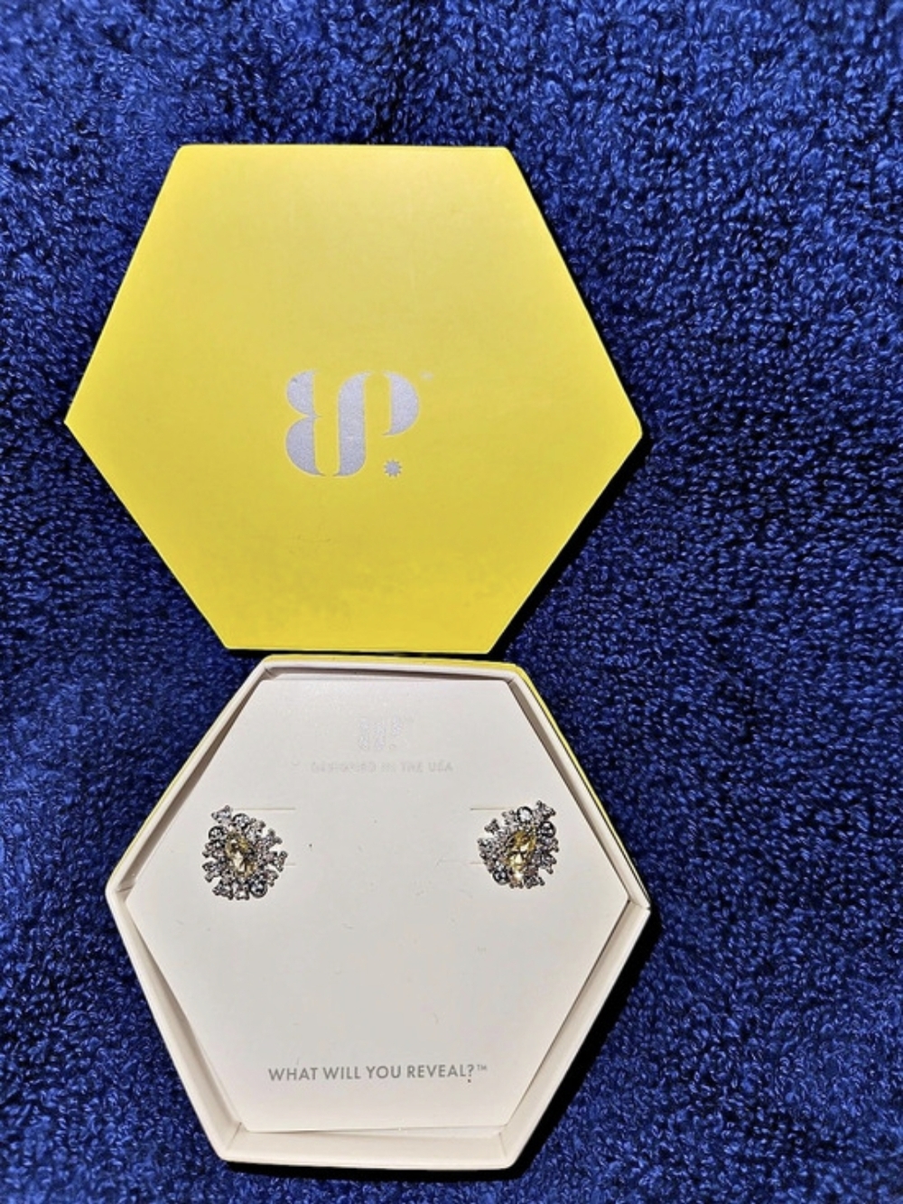 Bomb Party The Inga Earrings CZ Stud Earrings in Silver & Yellow NWT